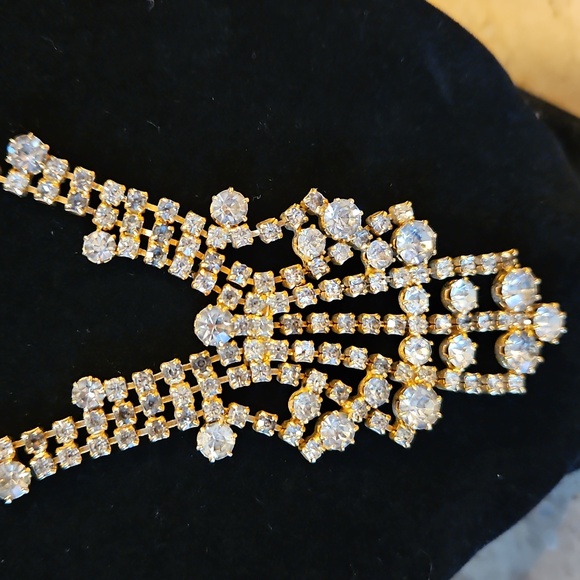 Clear Rhinestone Necklace Art Deco Style Prong Set Vintage Estate Bridal Formal - Picture 3 of 12